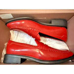Franco Sarto Womens Eden Studs Penny Loafer Shoes Shiny Red NEW w/ Box 8.5
